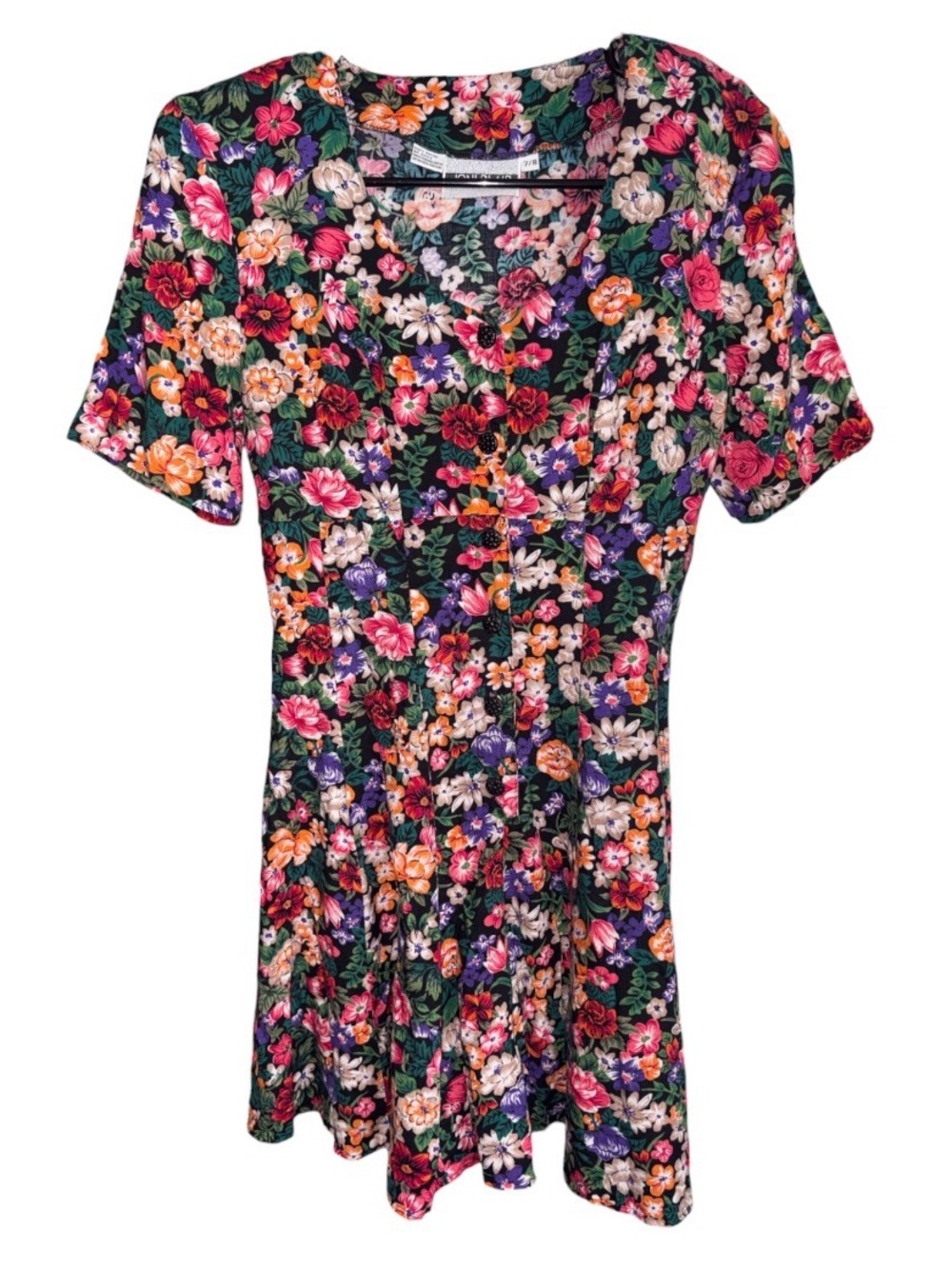 JONI BLAIRE. Vintage Button Down Floral Short-Sleeve Flowy Leg Romper